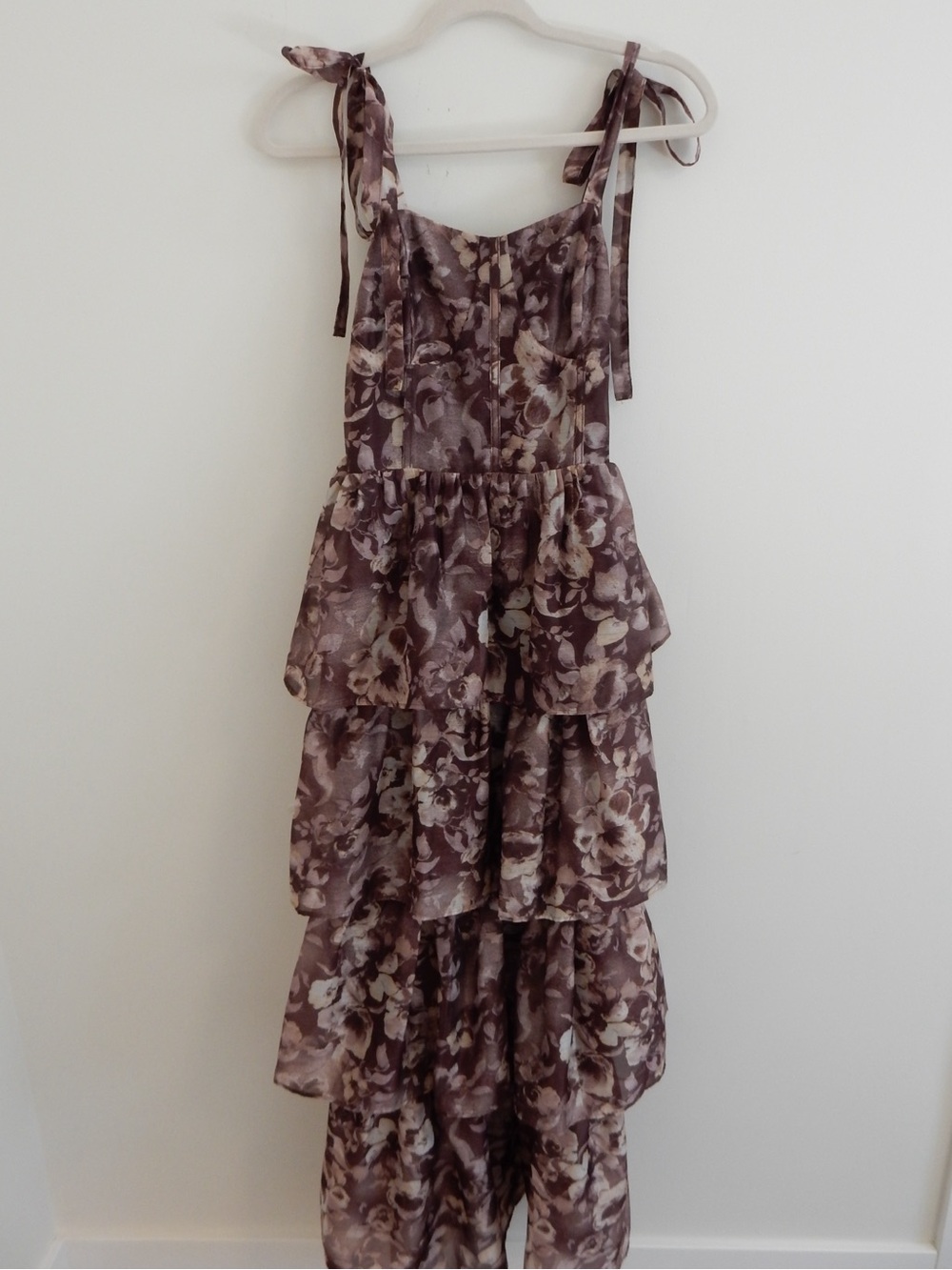 Böhme Tiered Tie-Shoulder Maxi Dress in Mauve Floral